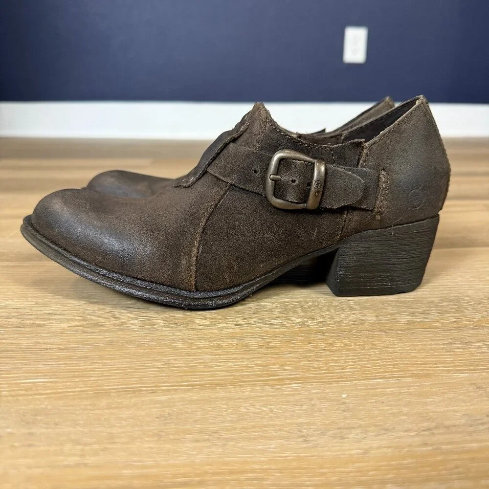Born Brown Suede Ankle Booties with Buckle